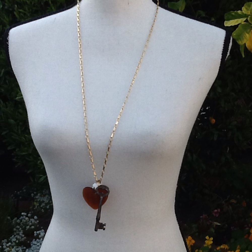 Hollie Ten Amber Resin Heart and Vintage Key
